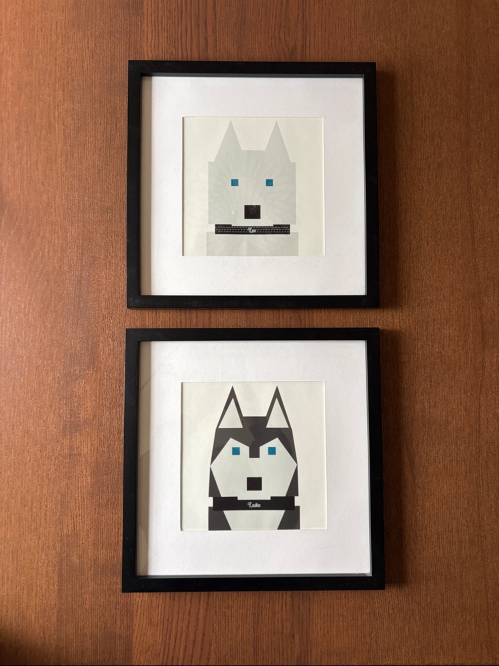 Set of 2 Minimalist Geometric Husky Prints (original) - Black Frames, Blue Eyes